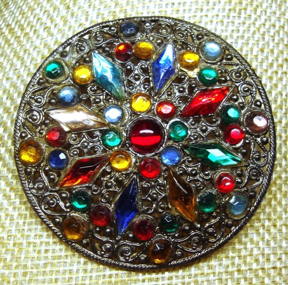 Vintage FRUIT SALAD BROOCH - Art Deco Czech Fruit… - image 10