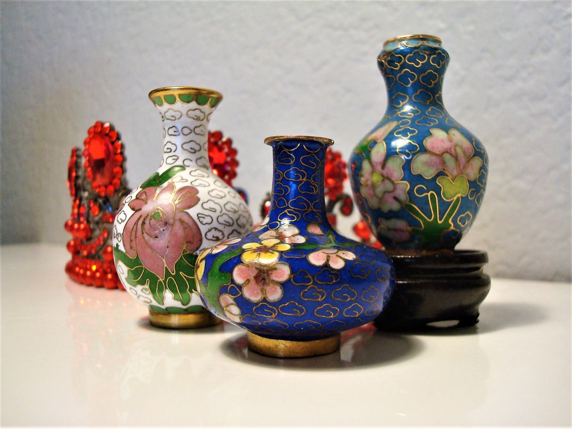Vintage MINIATURE CLOISONNE VASES 3 Set Cloisonné Vases Etsy