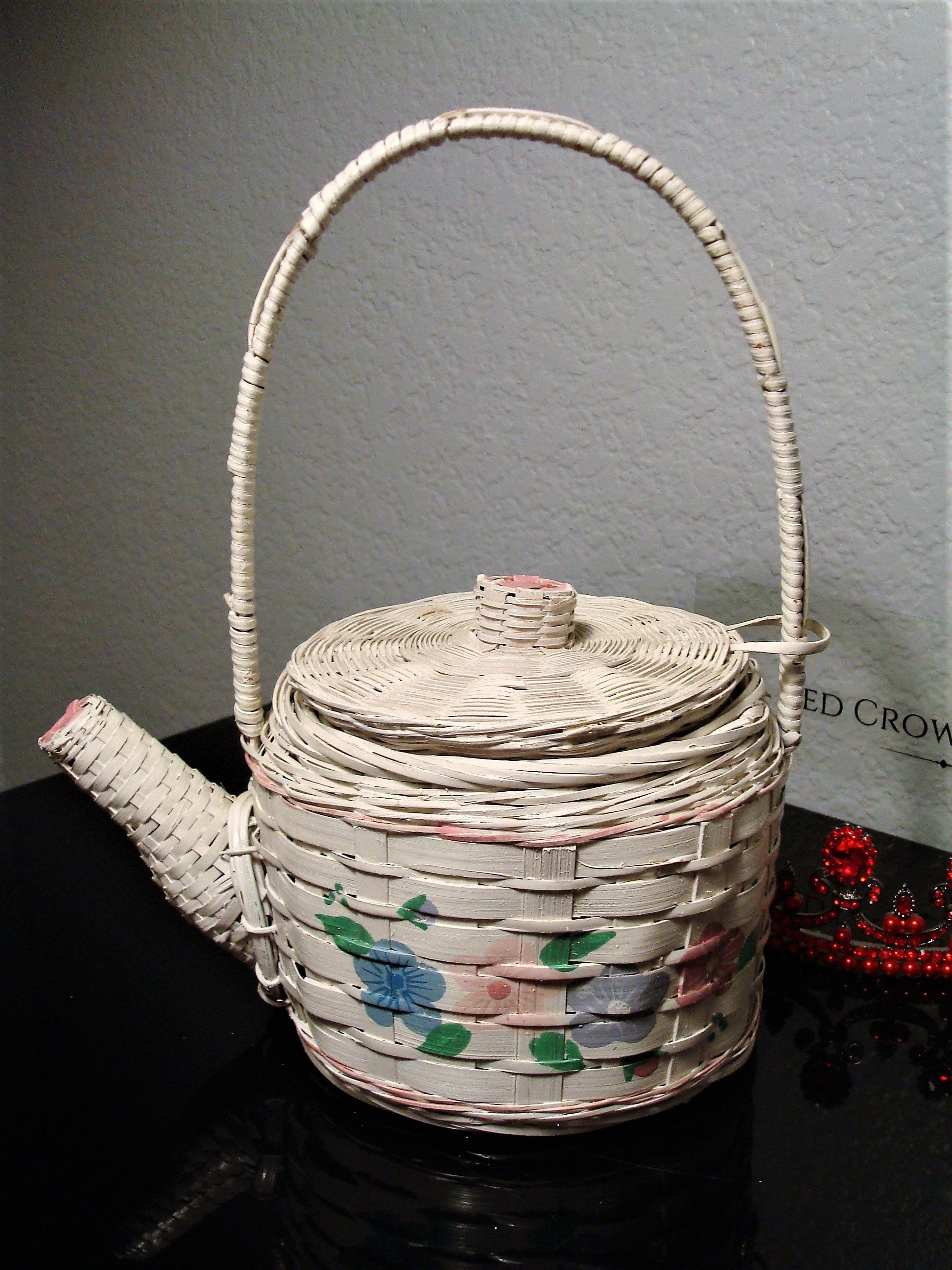 Vintage WICKER TEAPOT HANDBAG White Wicker Teapot Handbag Etsy