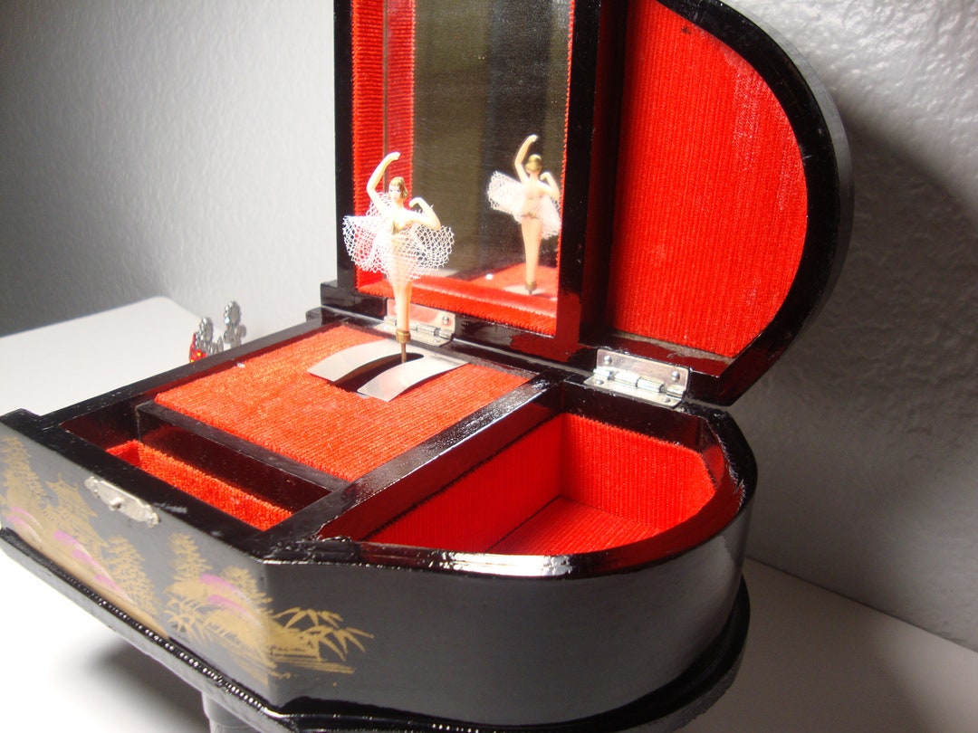 Vintage PIANO MUSIC BOX Piano Music Box Black Lacquer Wood Etsy