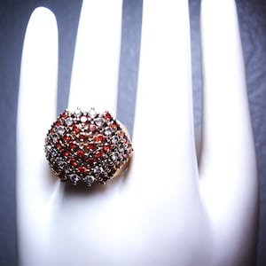 Vintage ORANGE TOPAZ RING - Pave Orange Topaz and Cubic Zirconia Crystal Ring Size 7 Gold Plated, Sterling, Orange Topaz C.Z. Cocktail Ring