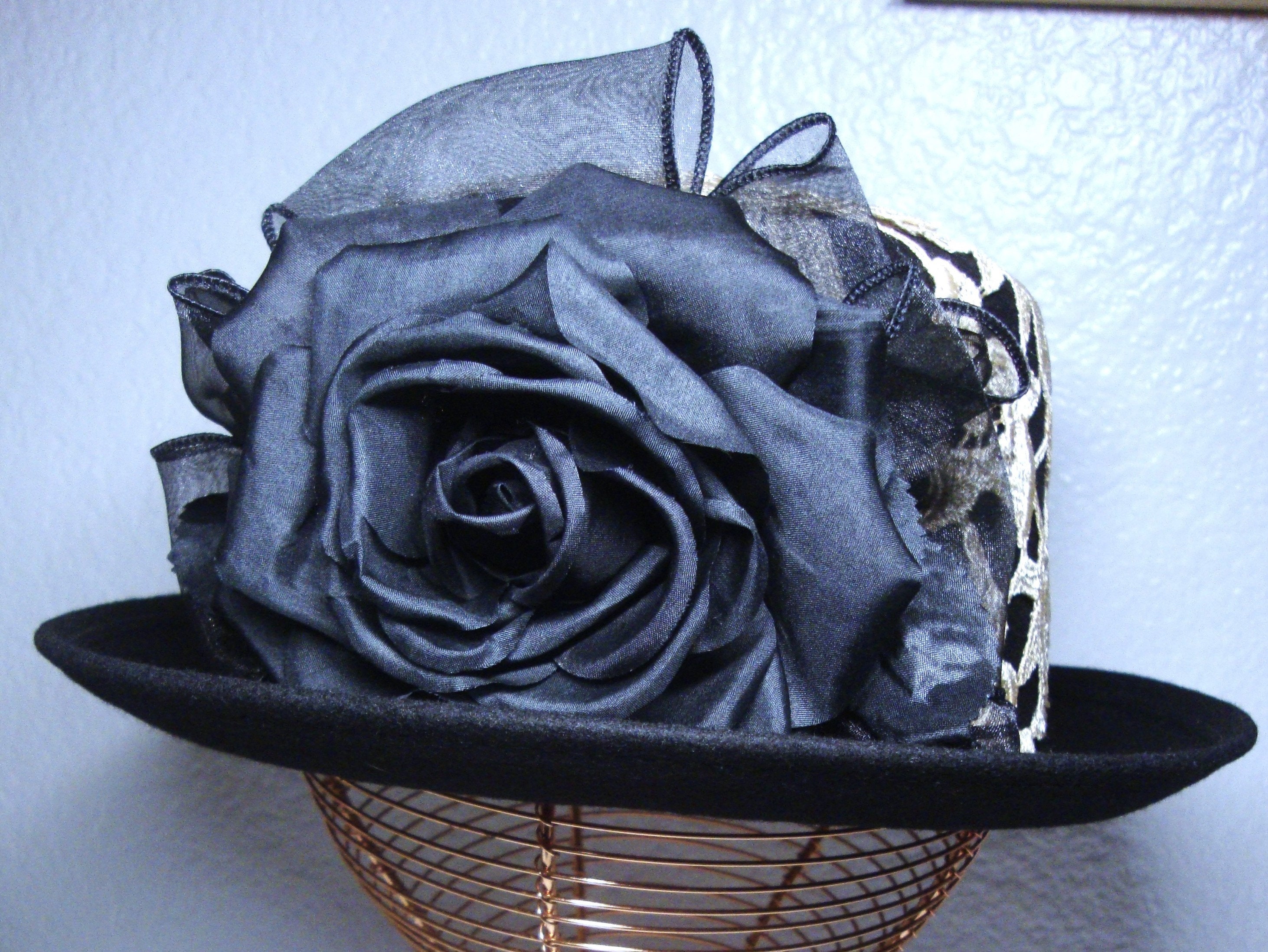 Vintage HOORAY HENRI HAT - Black Wool Bowler Hat, Large