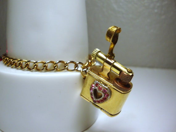 Vintage LIGHTER CHARM BRACELET - Miniature Golden… - image 2