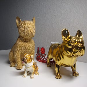 Vintage BULLDOG DISPENSER & ACCESSORIES - Ceramic Tape Dispenser - Bulldog Shoji Tape - Bulldog Trinket Box - Beaded Buolldog Figurine