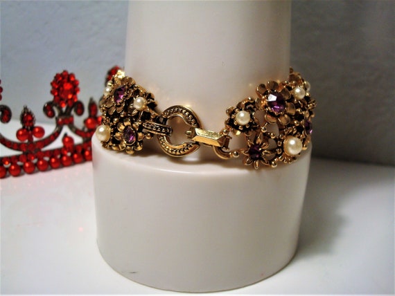 Vintage LISNER G.P. JEWELED BRACELET - Pretty Fau… - image 6