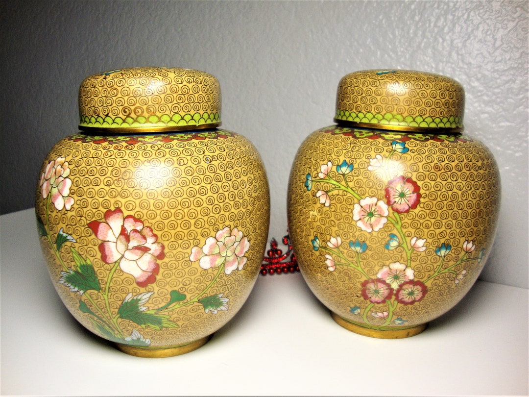 Vintage CLOISONNE GINGER JARS Matching Pair of Metal With Etsy