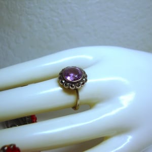 Vintage SHIPTONIA AMETHYST RING - Sterling 925 Amethyst Gem Stone w/ Marcasite Halo Ring - Size 7.5 - Made in England - Signed &quot;Shiptonia&quot;