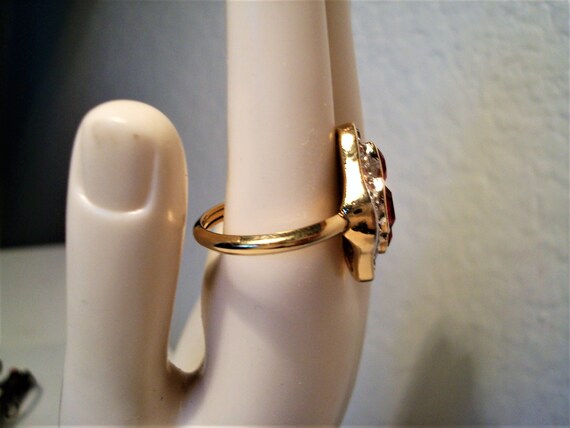 Vintage ATTWOOD & SAWYER Gold Plated Ruby Crystal Ring, Size 9 View 4