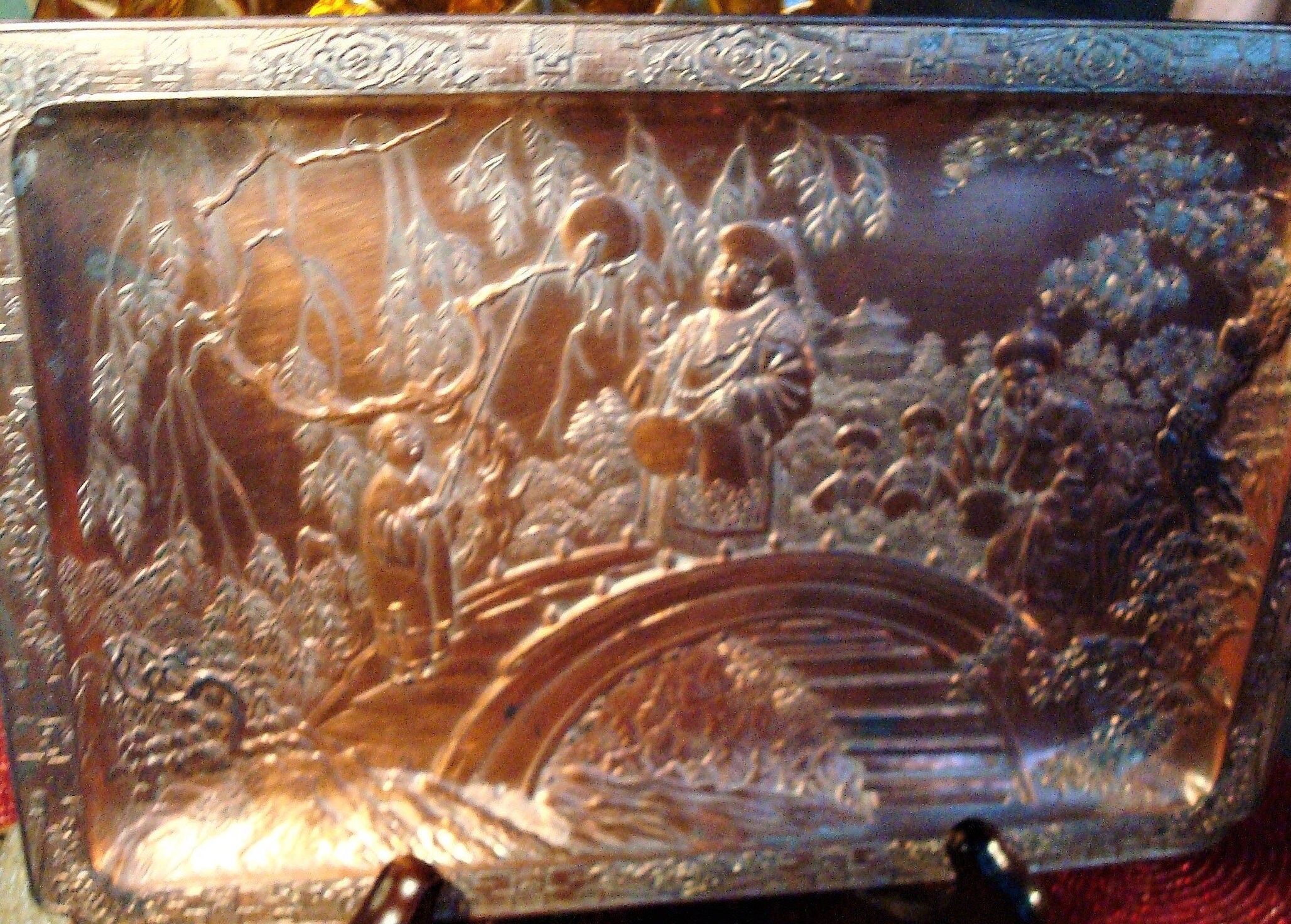 Vintage JAPANESE EMBOSSED TRAY Copper Plated Tin Tray Etsy