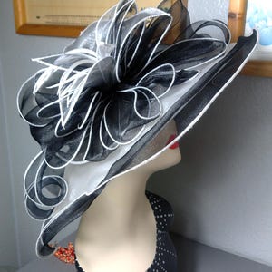 Chic Black Women\'s Dress Hat with Loop Accent Elegant Black Veil Poppy Women Wide Brim Boater Hat  main image 2