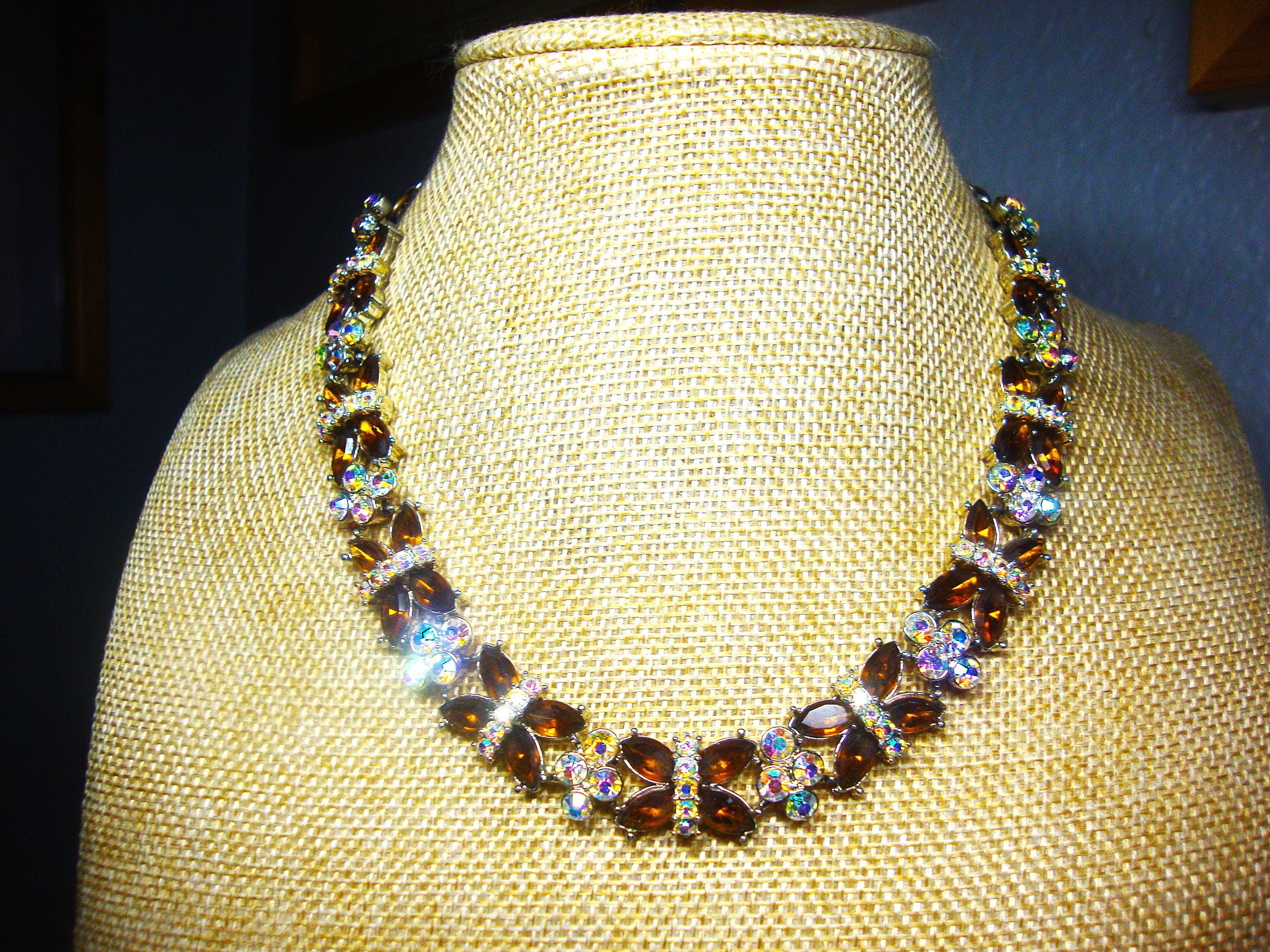 ★VINTAGE HOLLYWOOD★ Ornament drop Necklace_VH249ONE002M Vintage Holly Craft Necklace 1954 Topaz Amber Rhinestone 24