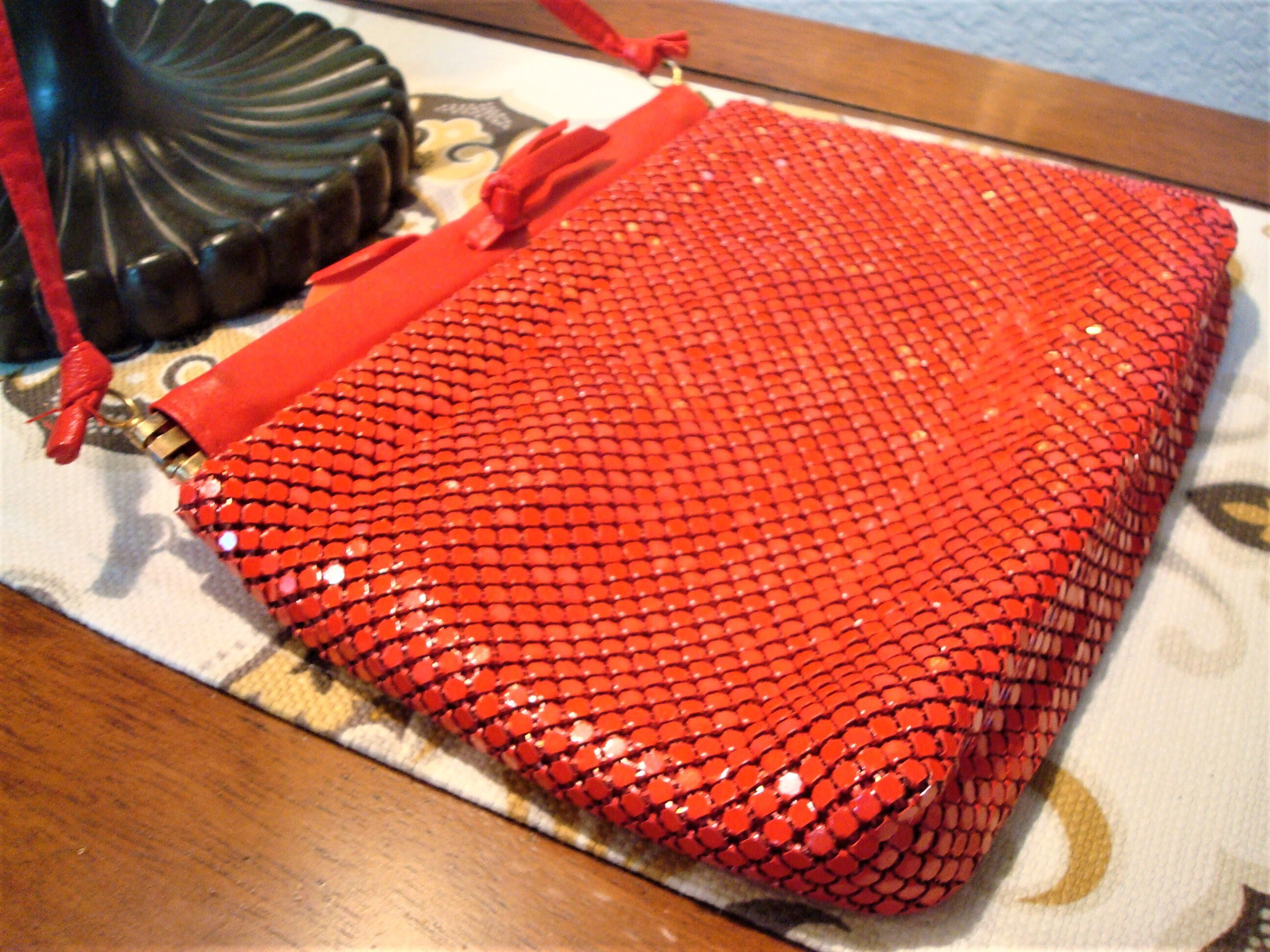 Vintage RED MESH PURSE Red Metal Mesh Shoulderbag W/ Faux Etsy