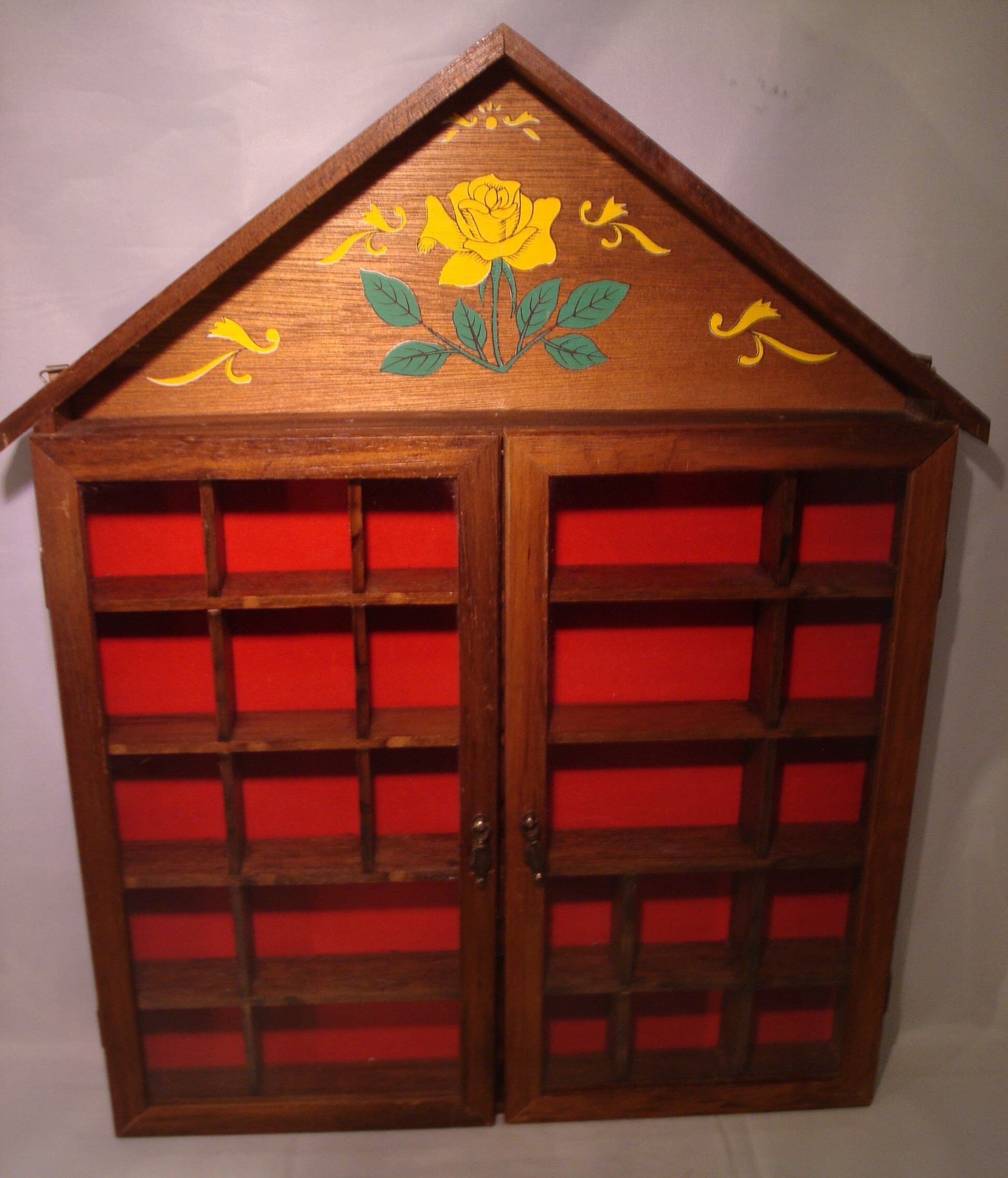 Vintage House Shadow Box Sweet Wood Red Felt House Shaped Etsy