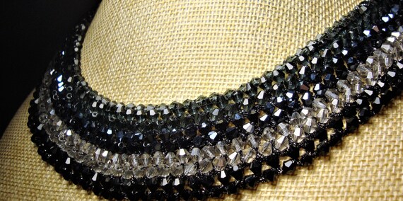 Vintage RUSH BEADED NECKLACE - Crystal Gray, Blue… - image 8