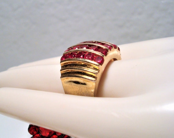 Vintage S.S. VERMEIL SPINEL RING - Rows of Red Sp… - image 1