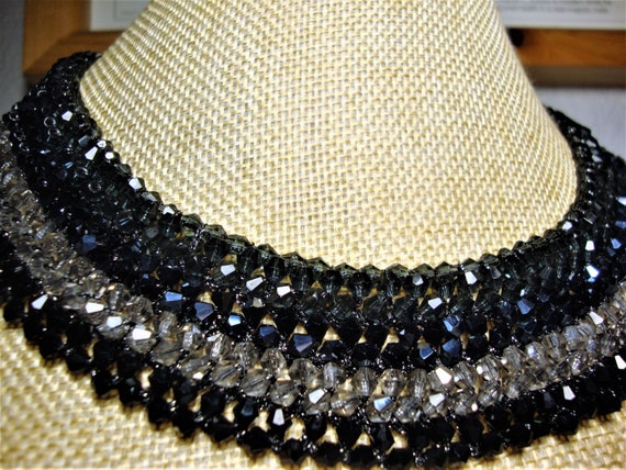 Vintage RUSH BEADED NECKLACE - Crystal Gray, Blue… - image 3