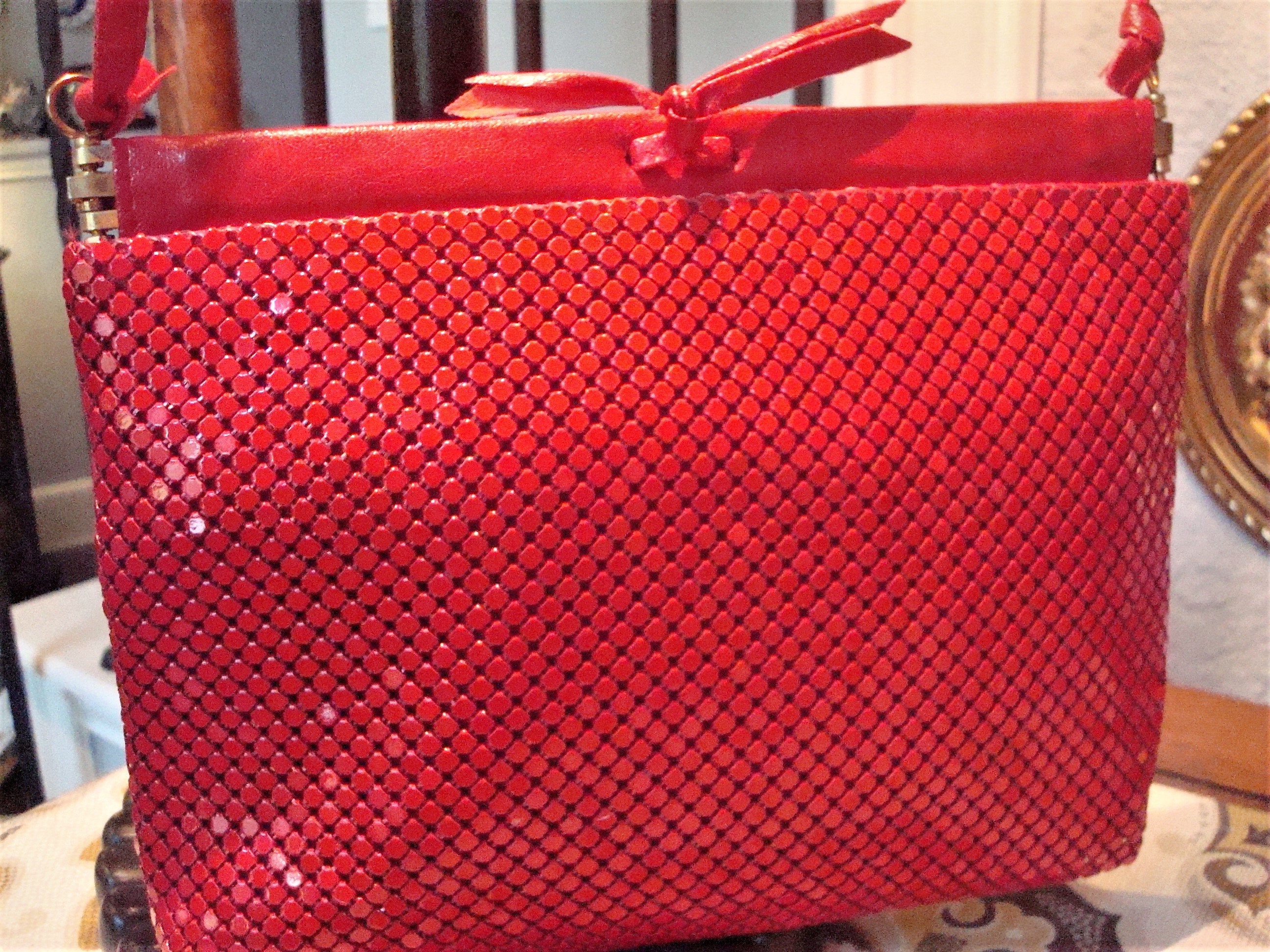 Vintage RED MESH PURSE Red Metal Mesh Shoulder-bag W/ Faux - Etsy