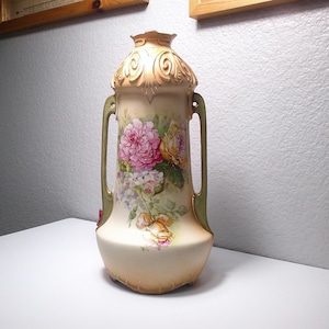 Vintage TURN VASE AUSTRIA – Antique Turn Teplitz Austrian Art Nouveau Floral Vase – Stands 13.5&quot; Tall x 6.5&quot; Wide – Signed &quot;Turn&quot; & Numbered