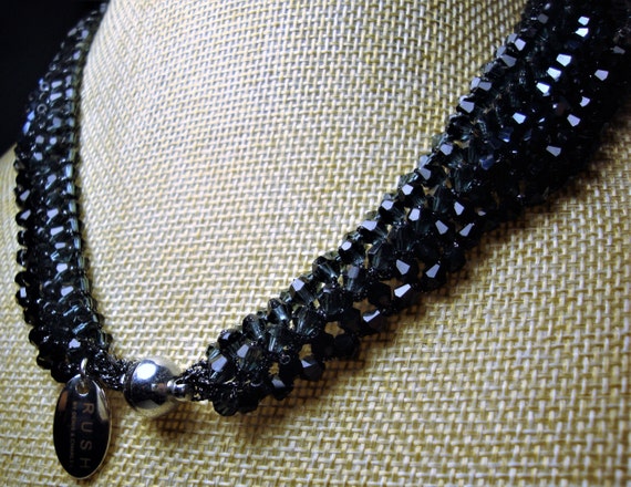 Vintage RUSH BEADED NECKLACE - Crystal Gray, Blue… - image 5