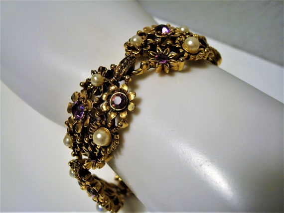 Vintage LISNER G.P. JEWELED BRACELET - Pretty Fau… - image 7