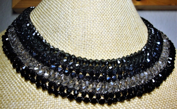 Vintage RUSH BEADED NECKLACE - Crystal Gray, Blue… - image 9