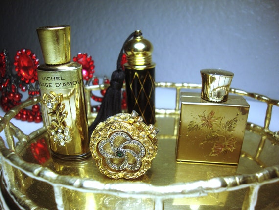 Vintage Perfume Bottle Set: Michel Message D'amour, Tassel Bottle