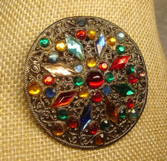 Vintage FRUIT SALAD BROOCH - Art Deco Czech Fruit… - image 7