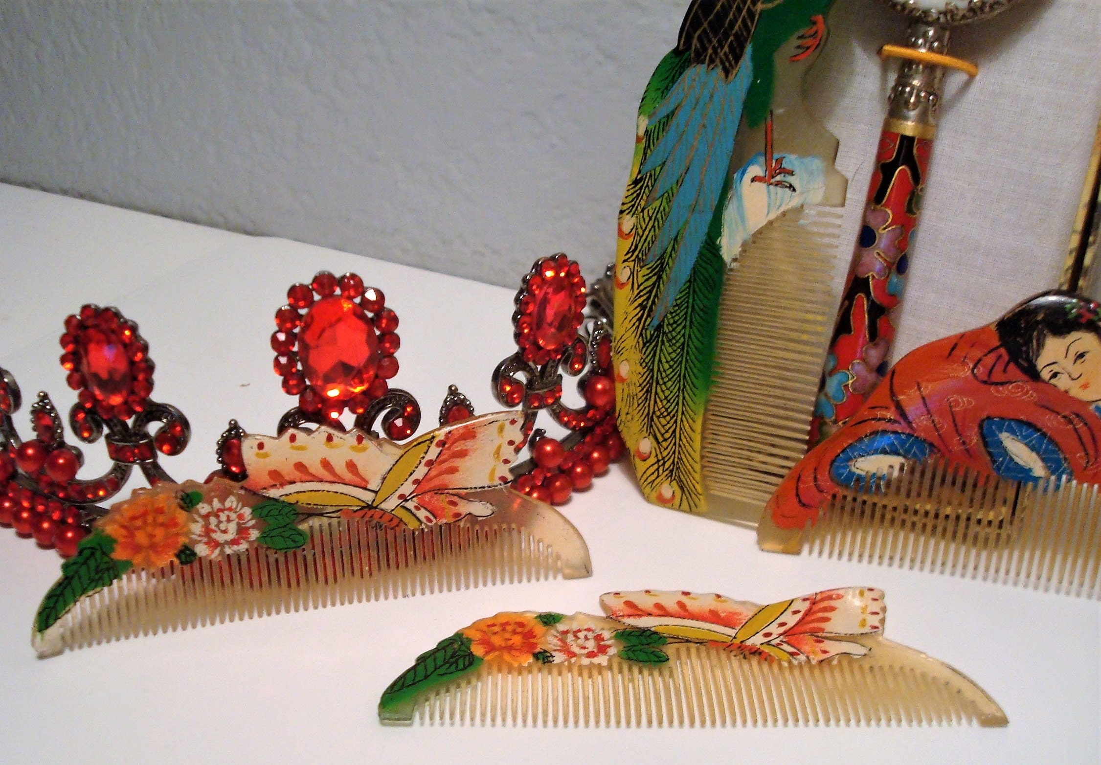 Beautiful Cloisonne Brass Peacock Mirror and Comb Set New s-l1200.jpg main image 2
