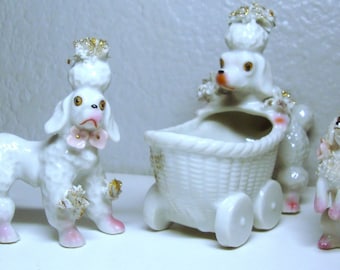 Vintage Spaghetti Poodle Family Figurines - Made in Japan