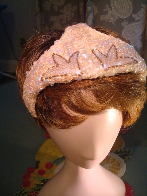 Vintage PINK SEQUIN FASCINATOR - Lovely Pink & Bro
