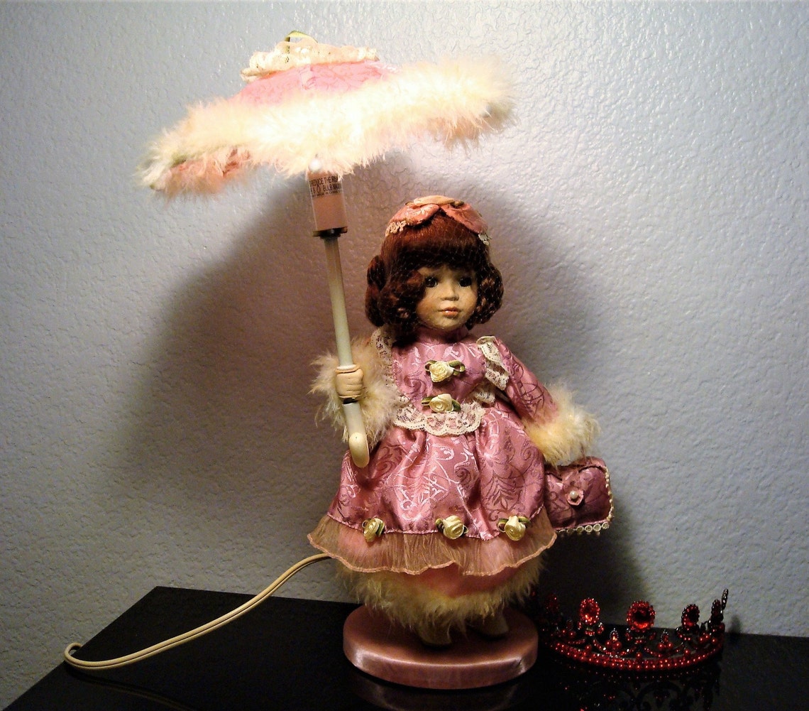 Vintage PORCELAIN DOLL LAMP Porcelain Doll Lamp w/ Pink Etsy