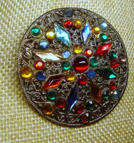 Vintage FRUIT SALAD BROOCH - Art Deco Czech Fruit… - image 9