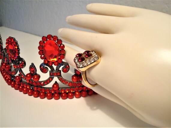 Vintage ATTWOOD & SAWYER Gold Plated Ruby Crystal Ring, Size 9 View 2