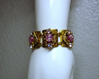 Vintage Selro Gold Plated Confetti Cabochon Rhinestone Bracelet