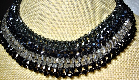 Vintage RUSH BEADED NECKLACE - Crystal Gray, Blue… - image 6