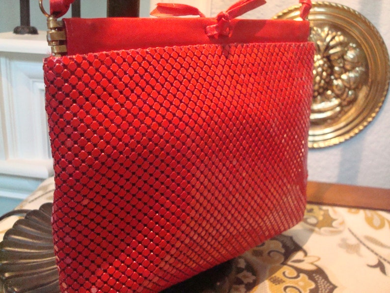 Vintage RED MESH PURSE Red Metal Mesh Shoulderbag W/ Faux Etsy
