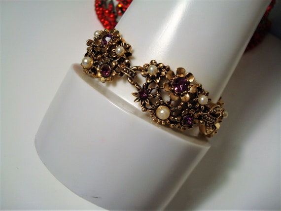 Vintage LISNER G.P. JEWELED BRACELET - Pretty Fau… - image 3