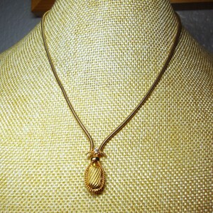 Vintage G.P. HOBE C.Z. PENDANT NECKLACE - Gold Plated Twisted Bead Pendant w/ Cubic Zirconia Accent, 16" Chain Necklace/Choker - Signed Hobe