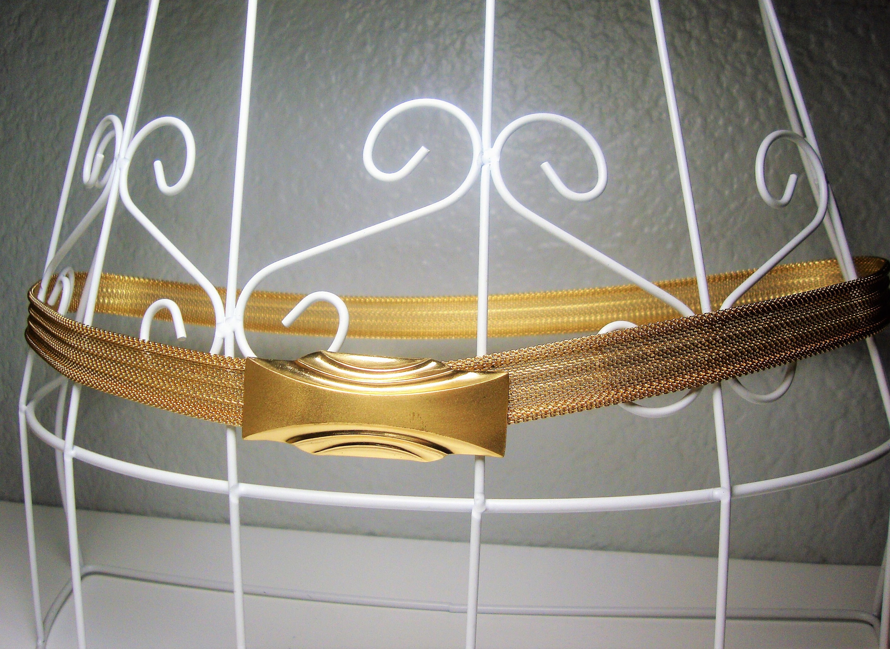 Vintage Gold-tone Mesh Belt – Mid Century Modern Skinny Belt  display picture 1