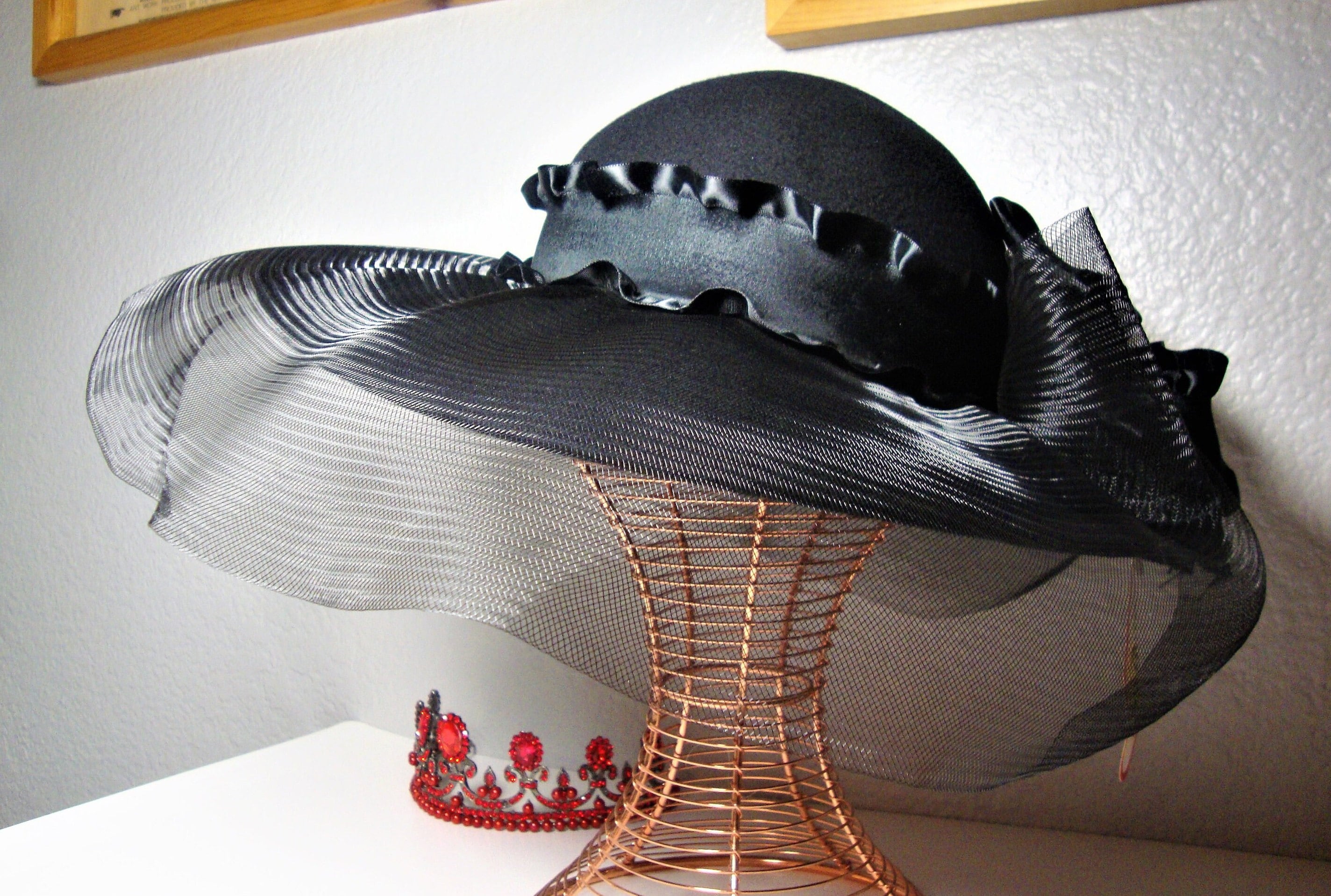 Vintage Black Wool Hat with Bow & Veil Vintage Black Felted Wool Hat With Black Netting and Dark  main image 2
