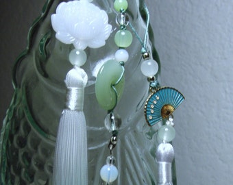 Vintage Light Green Glass Fish Decanter with Tassels