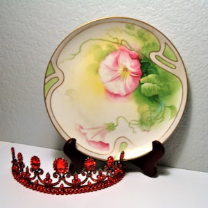 Vintage LIMOGES CORONET PLATE - Handpainted Pink Morning Glory Motif Plate - Signed Albert - Circa Early 1900&#39;s - Limoges Coronet France