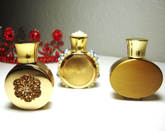 Vintage Miniature Perfume Bottles: Brass, Rhinestones & Pearls, Set of 3