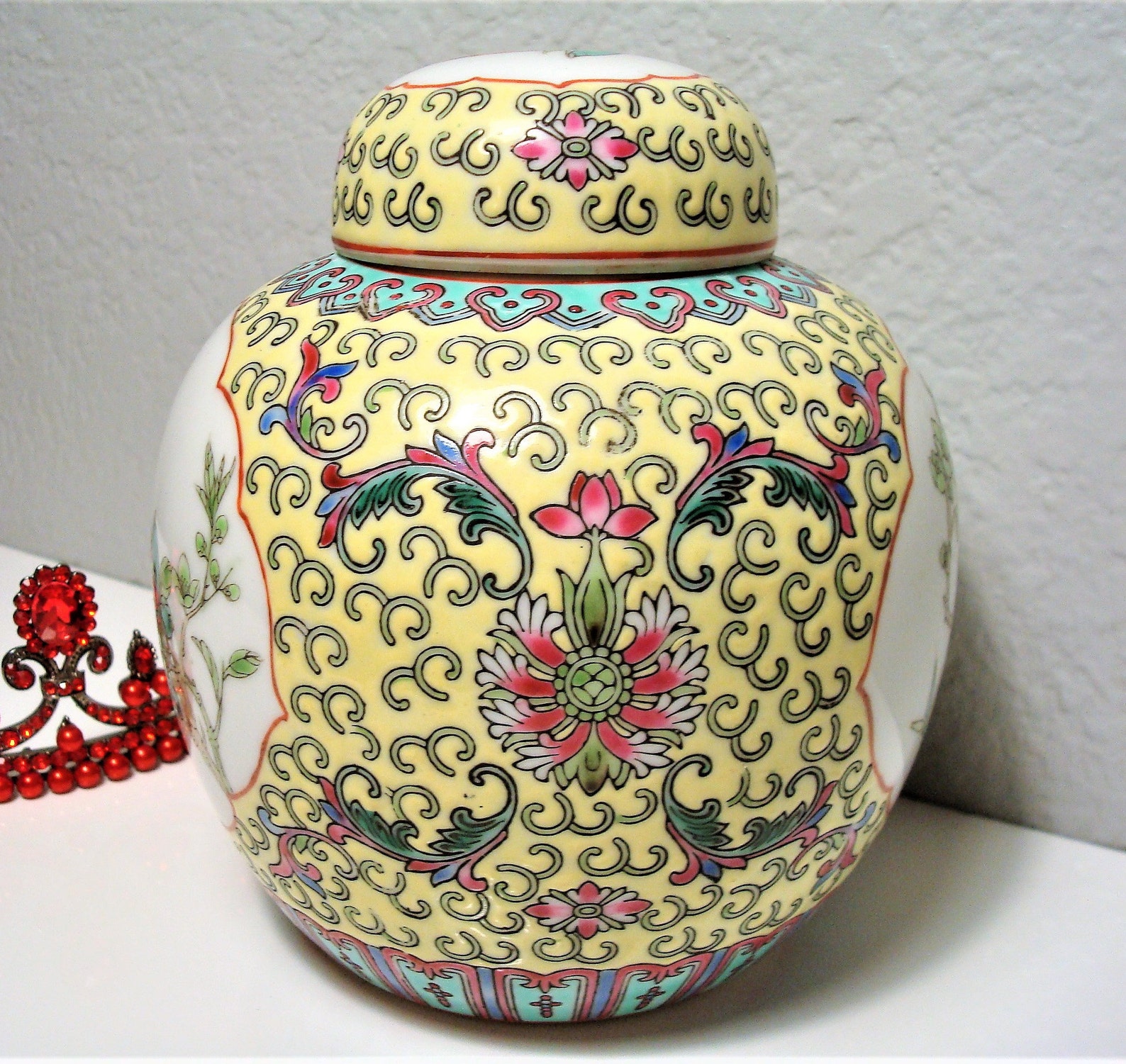 Vintage YELLOW GINGER JAR Chinese Famille Rose Yellow Ginger Etsy