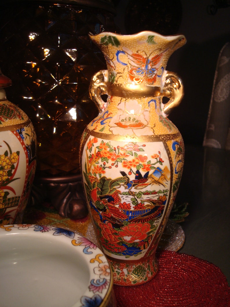 Great Vintage Condition!! Vintage ORIENTAL DECOR TRIO Sweet Collection of Oriental Designed Decor Pieces: Vase Urn /& Planter