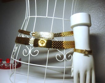 VINTAGE Gold Skinny Rope Belt Vintage Gold Tone Thin Weaved Braided Stretch Belt Womens  main image 4