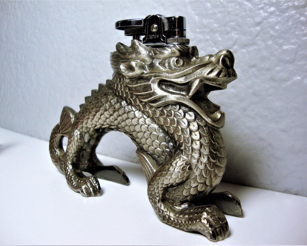 Vintage PEWTER DRAGON LIGHTER Pewter Metal Dragon Butane Etsy