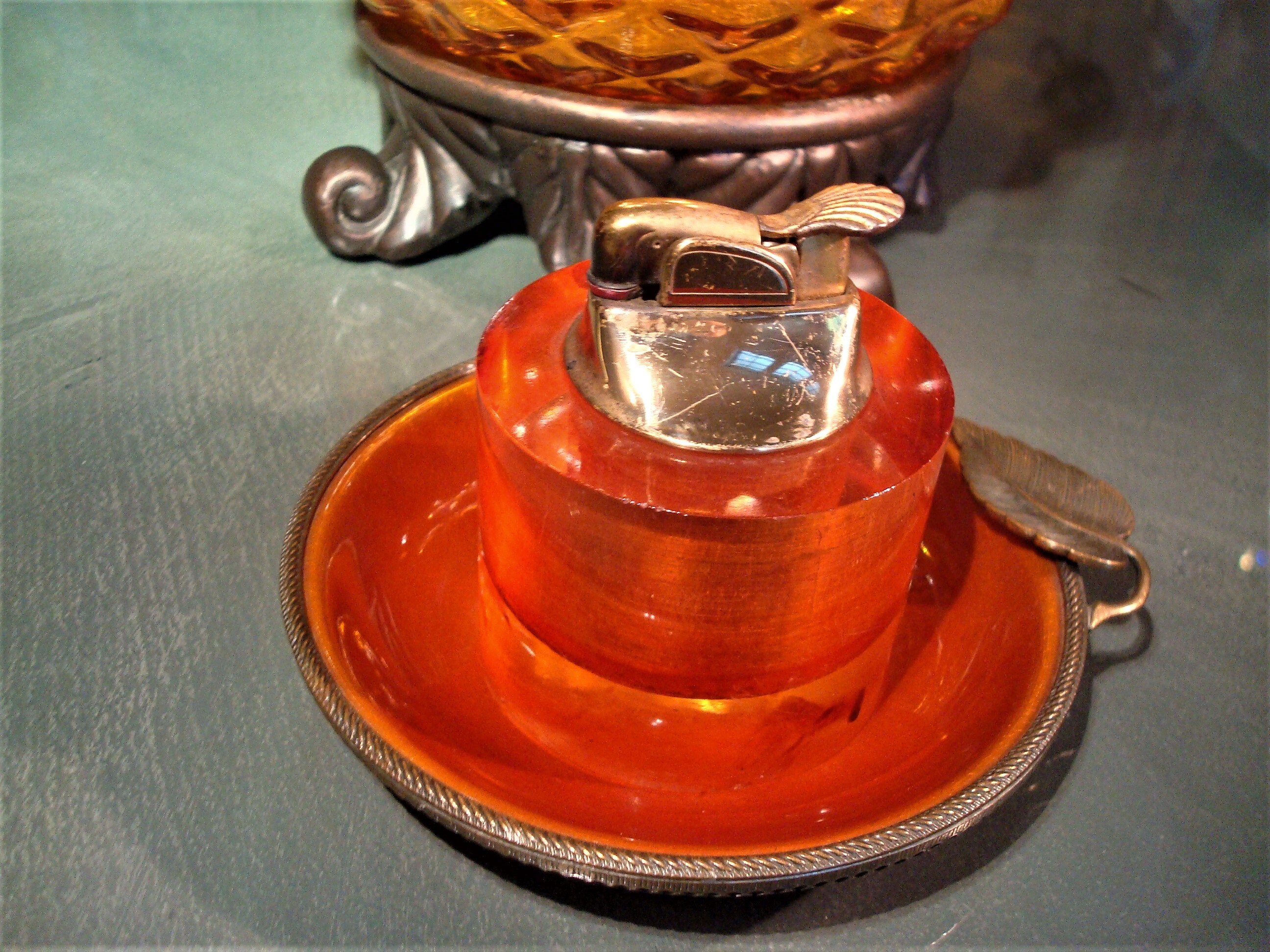 Vintage Working ORANGE LIGHTER & ASHTRAY Working Vibrant Etsy