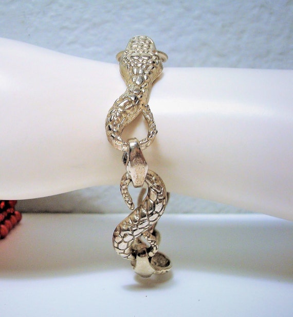 Vintage STERLING SNAKE BRACELET - Snake Motif Brac