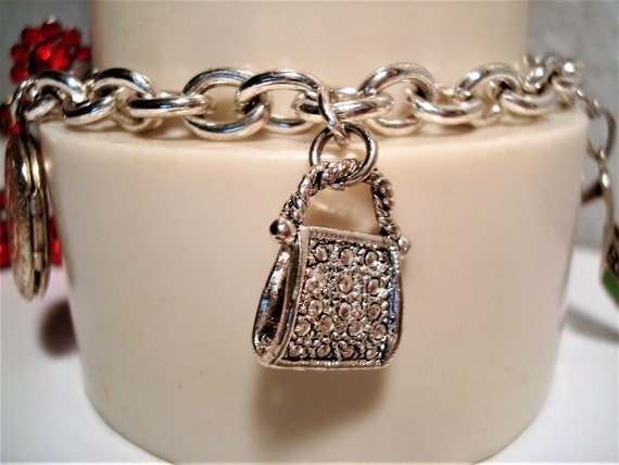 Miriam Haskell Charm Bracelet: Silvertone Locket,… - image 3